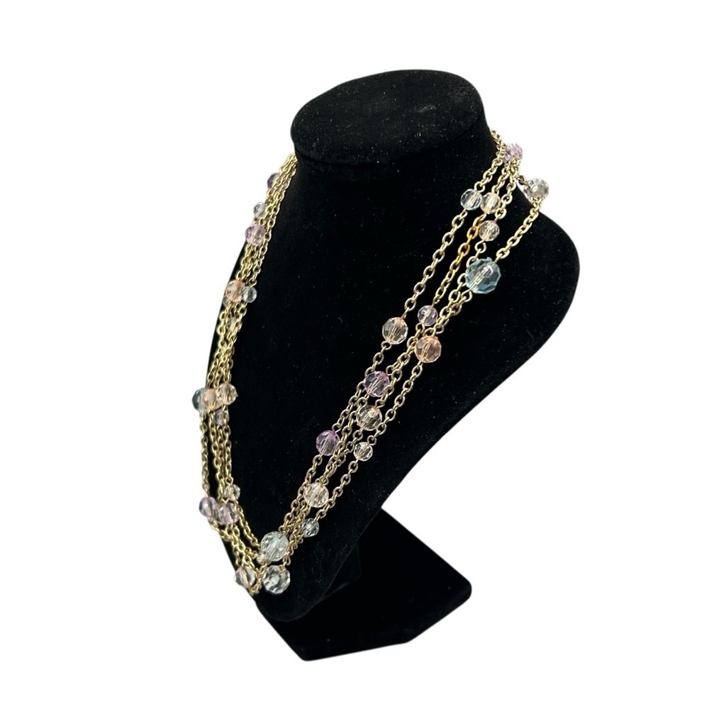 Vintage Double Strand Gold Tone Necklace w Pastel Beads 36 inches - Picture 2 of 6